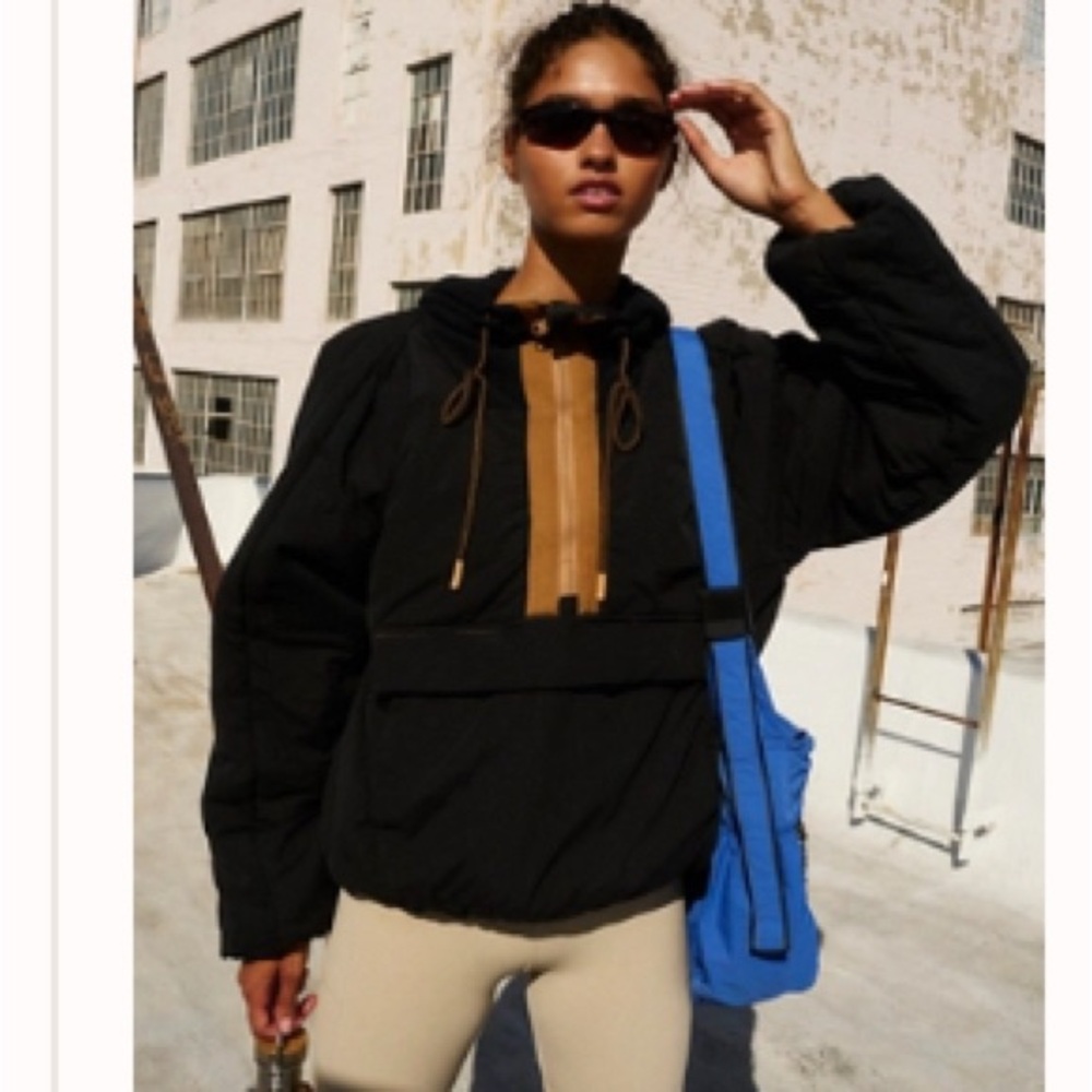 FP Movement by Free People Black Puffer Anorak with Tan Trim